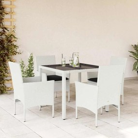 vidaXL 5 pcs conjunto jantar jardim c/ almofadões vime PE/vidro branco