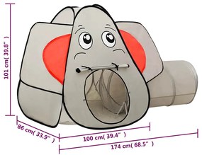 Tenda de brincar em forma de elefante 174x86x101 cm cinzento