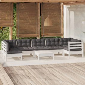 8 pcs conjunto lounge de jardim c/ almofadões pinho branco