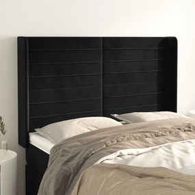 Cabeceira de cama c/ abas veludo 147x16x118/128 cm preto