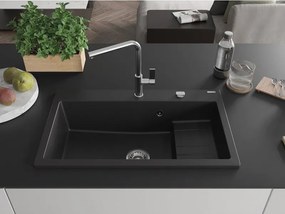 Mexen Omar lava-louça de granito com 1 cubas 800 x 480 mm, preto, sifão de cromado - 6520801005-77