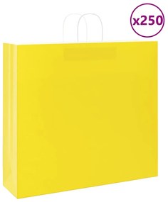 vidaXL Sacos de papel 250 unid com alças amarelo 54x15x49 cm