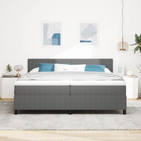 Cama Box da com Colchão Cinza 200x200 cm Tecido de Veludo Cotelê