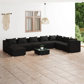 vidaXL 9 pcs conjunto lounge de jardim c/ almofadões vime PE preto