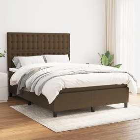 vidaXL Cama com molas/colchão 140x200 cm tecido castanho-escuro