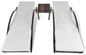 Espreguiçadeiras com mesa 2 pcs vime PE castanho