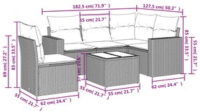 6 pcs conj. sofás jardim com almofadões vime PE cinzento-claro