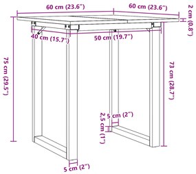 Mesa de jantar estrutura em O 60x60x75 cm pinho e aço
