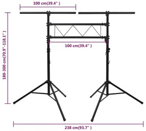 Suporte de iluminação 238x115x(180-300) cm aço preto