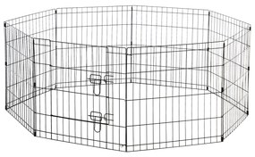 PawHut Parque para Cães 8 Painéis 61x61cm Dobráveis Gaiola Metálica para Animais de Estimação com Porta e Dupla Fechadura para Jardim Pátio Exterior Preto