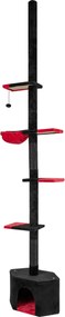 Arranhador para gatos gótico ajustável do chão ao teto de 55 x 29 x 245-300 cm Torre alta de 5 níveis com abrigo, rede e postes para arranhar Preto