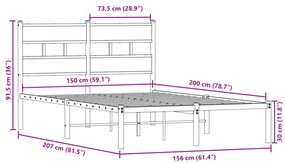 Estrutura de cama sem colchão 150x200cm metal carvalho sonoma