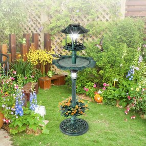 Banheira jardim de pássaros solar Pedestal de jardim exterior iluminado Vintage 2 lâmpadas alimentadas por energia solar Alimentador de vasos de flore