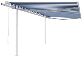 Toldo retrátil automático com postes 4x3,5 m azul e branco