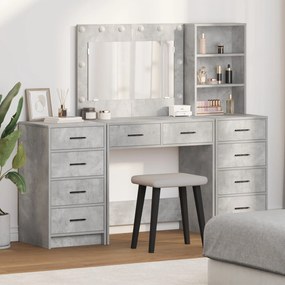 Conjunto de Mesa de Maquilhagem 3 Peças com LED Cinza Concreto Madeira