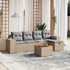 6 pcs conj. sofás jardim c/ almofadões vime PE bege misturado