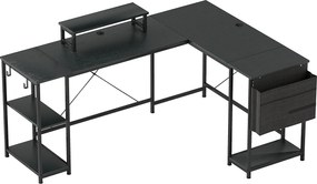 HOMCOM Mesa de canto modular reversível 168-240 cm estilo industrial - prateleira regulável, bolsa de arrumação, suporte para monitor | Aosom Portugal