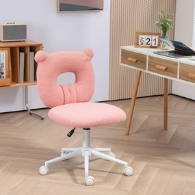 Cadeira de Secretária de Carneirinho Cadeira Infantil Giratória com Encosto em Forma de Urso 50x56x80-90 cm Rosa
