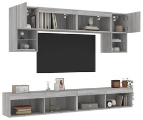 vidaXL 6 pcs móveis parede p/ TV c/ LEDs deriv. madeira cinza sonoma