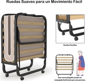 Cama dobrável com colchão de espuma com rodas Estrutura metálica Cama de hóspedes portátil para escritório 200 x 80 x 40 cm Preto e Bege