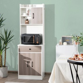 Armário de cozinha com 3 portas, despensa, gaveta, escorredor de roupa, prateleiras reguláveis, amplo espaço aberto para micro-ondas, branco