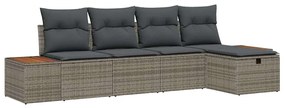 Conjunto de Sofá para Jardim de 5 peças com almofadas cinzas de rattan