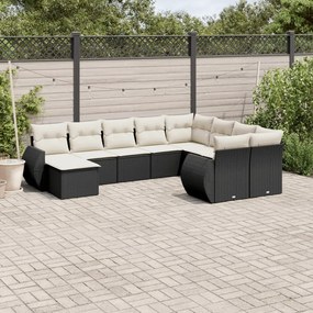 vidaXL 10 pcs conjunto sofás de jardim c/ almofadões vime PE preto