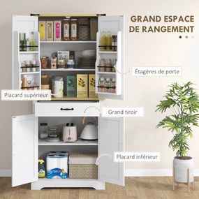 Armário de cozinha tipo aparador, 4 portas, 6 prateleiras com porta, 1 gaveta e prateleiras ajustáveis, 76,5 x 40 x 181 cm, branco