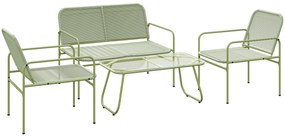 Outsunny Conjunto de Sala de Jardim Exterior em Vime Sintético 4 Lugares Sofá 2 Lugares 2 Cadeiras Mesa em Vidro em Aço Verde | Aosom Portugal