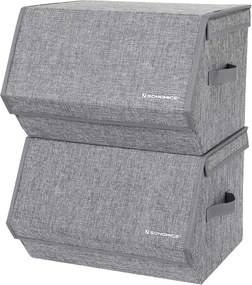 Conjunto 2 caixas de arrumação com tampa articulada 38 x 25 x 26,5/35 cm cinzento