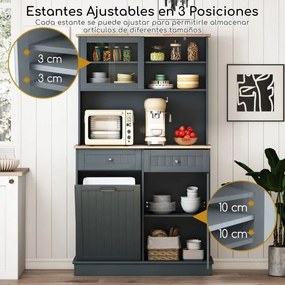 Armário Cozinha 100 x 34 x 172 cm com Porta para caixote de lixo com porta dupla basculante com bancada cinzento