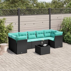 vidaXL 8 pcs conjunto de sofás p/ jardim c/ almofadões vime PE preto
