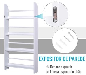 Estantes de parede com 4 prateleiras Estante infantil para escritório em casa Carga 30 kg 25 livros Resistente à água 59x12x113cm Branco