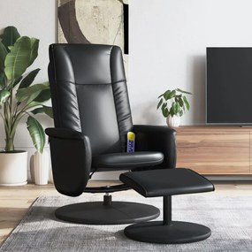 vidaXL Cadeira massagens reclinável c/ apoio pés couro artif. preto