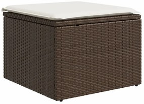9 pcs conjunto sofás p/ jardim c/ almofadões vime PE castanho