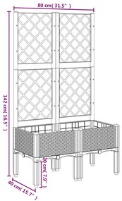 Vaso/floreira jardim c/ treliça 80x40x142 cm PP cinzento-claro