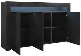 Aparador Lokise de 155cm com LED - Preto Brilhante - Design Moderno