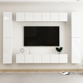 vidaXL 10 pcs conjunto móveis de TV derivados madeira branco brilhante