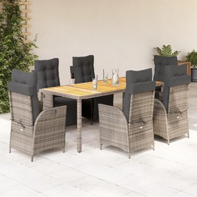 vidaXL 7 pcs conjunto de jantar p/ jardim c/ almofadões vime PE cinza