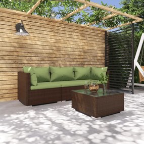 vidaXL 4 pcs conjunto lounge jardim c/ almofadões vime PE castanho
