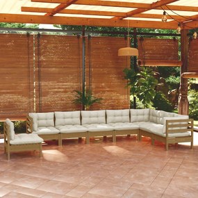8pcs conj lounge jardim c/ almofadões pinho maciço castanho-mel