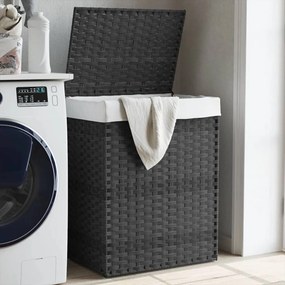 vidaXL Cesto para roupa suja com tampa 46x33x60 cm vime PE cinzento