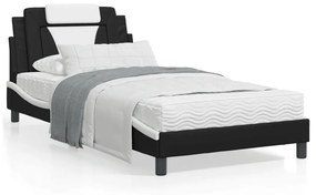 vidaXL Cama com colchão 100x200 cm couro artificial preto e branco