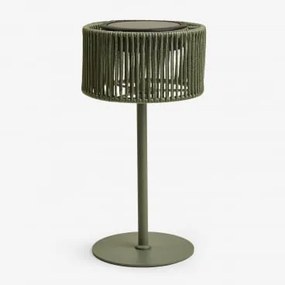 Lâmpada De Mesa Solar Led Sem Fios Para Exterior Em Ferro E Corda Trançada Krabi Verde Azeitona Intenso - Sklum