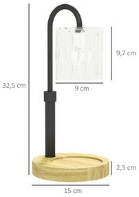 Candeeiro de Mesa Candeeiro Aquecedor de Vela com Base de Madeira Ecrã de Vidro Ø15x32,5 cm Multicor