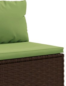 4 pcs conjunto lounge jardim c/ almofadões vime PE castanho