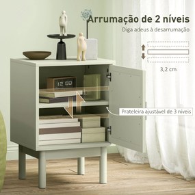 Mesa de Cabeceira com Porta de Vime Prateleira Ajustável e Pés de Madeira Estilo Boémio Mesa Auxiliar 40x35x58 cm Verde