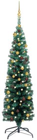 3077803 vidaXL Árvore de Natal artificial fina c/ luzes LED/bolas 150 cm verde