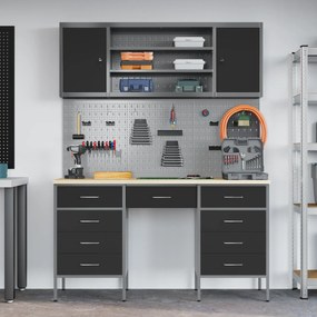 Conjunto de Armário e Painel de Ferramentas de 7 Peças vidaXL Preto em MDF e Metal