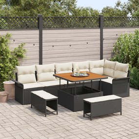 Conjunto de Sofás de Jardim vidaXL com Almofadas Pretas Rattan Polibri